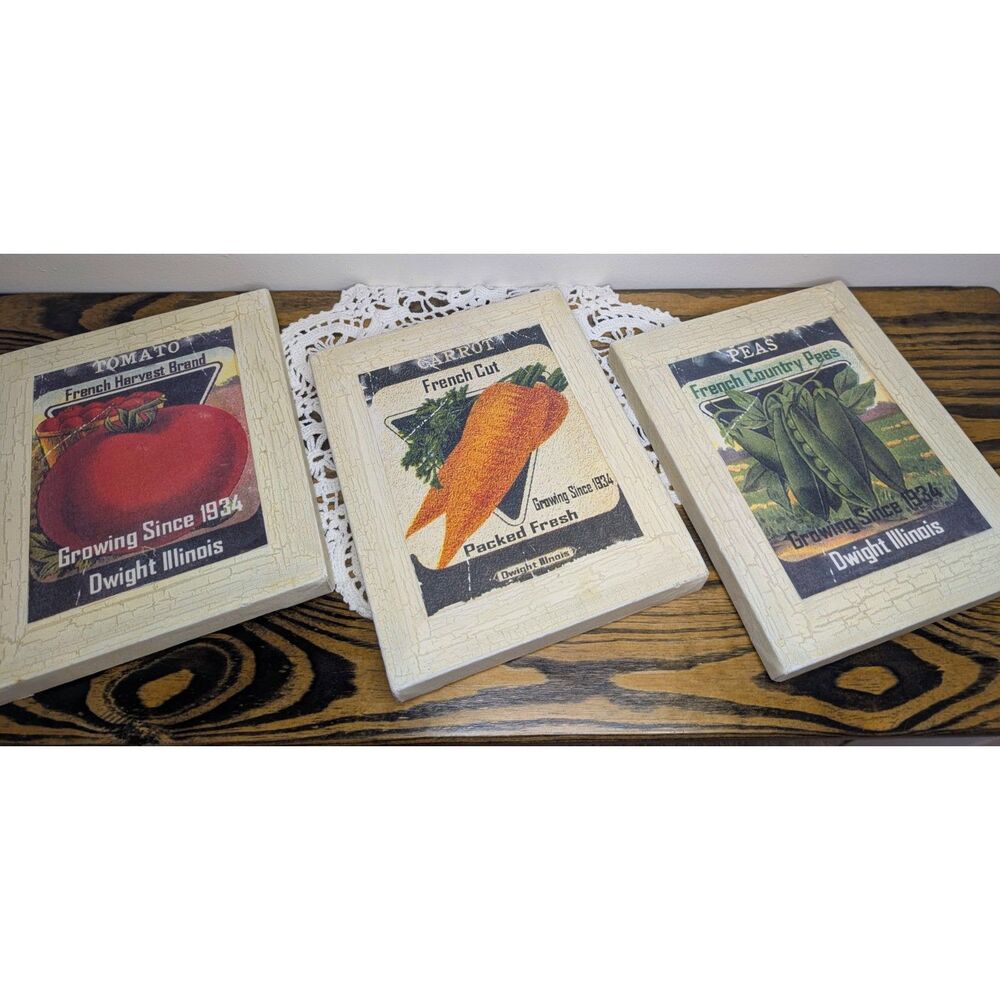 Vintage French Seed Packet Canvas Wall Art Set of 3 French Country Kitchen Decor